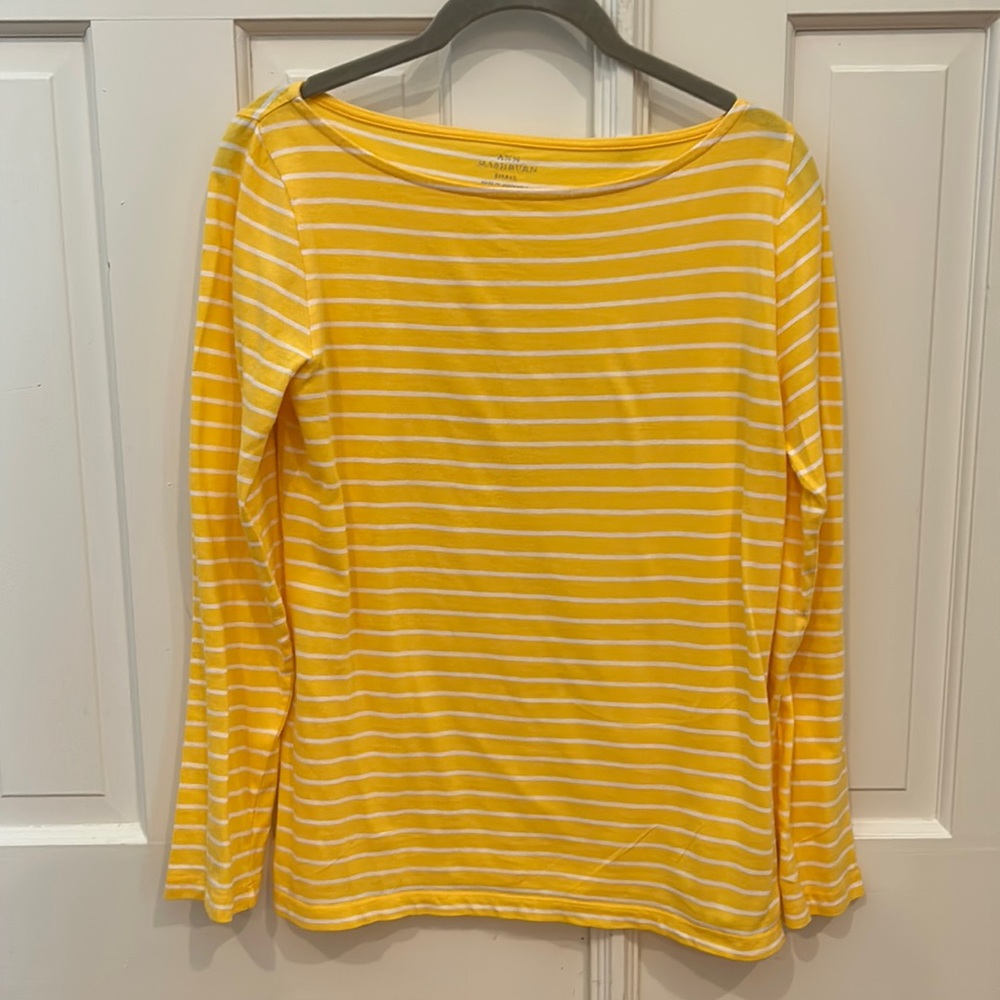 Ann Mashburn Yellow and White Striped Long Sleeve Boatneck top size small
